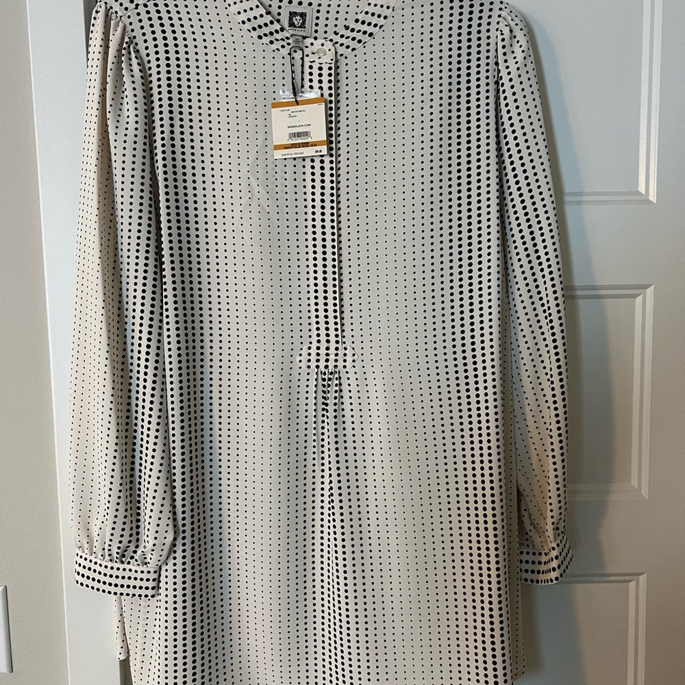 Anne Klein Black and White Polka Dot Blouse NWT